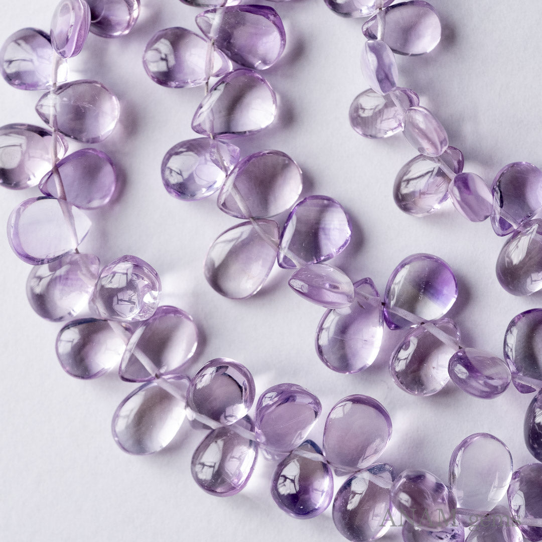 ピンクアメジスト プレーンペアシェイプビーズ|やわらかな淡色が魅力の天然石