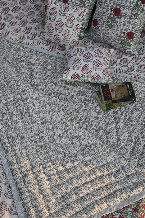 【ブロックプリント】ムガールの芸術 ベッドリネン3点セット【ジャイプール伝統工芸】