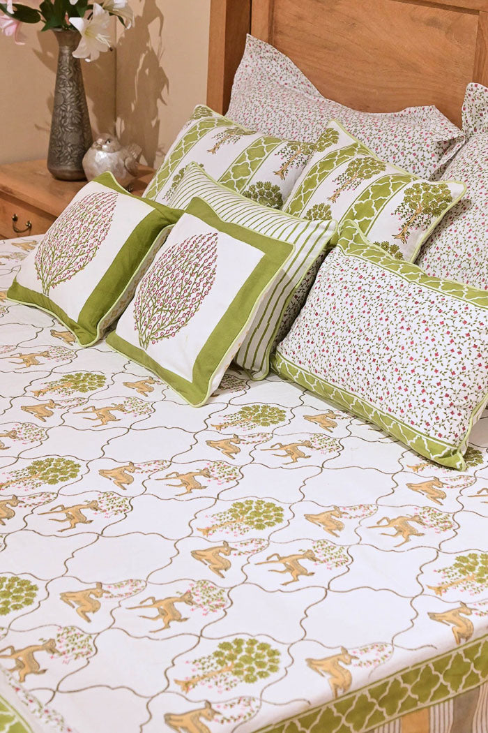 【ブロックプリント】子鹿の森 ベッドリネン4点セット【ジャイプール伝統工芸】
