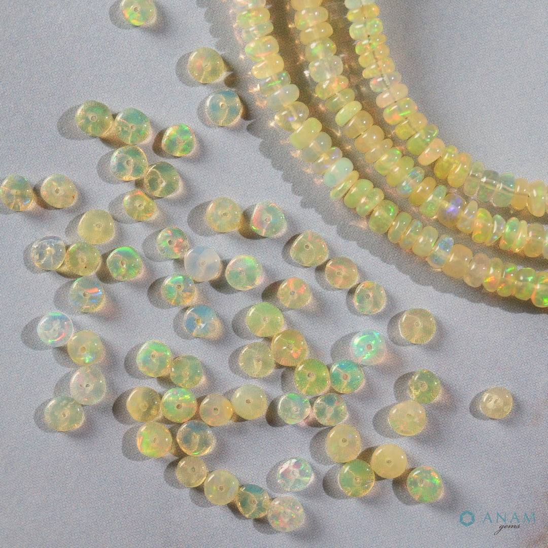 エチオピア産イエローオパール スムースロンデル|光を連ねるシトラスの粒