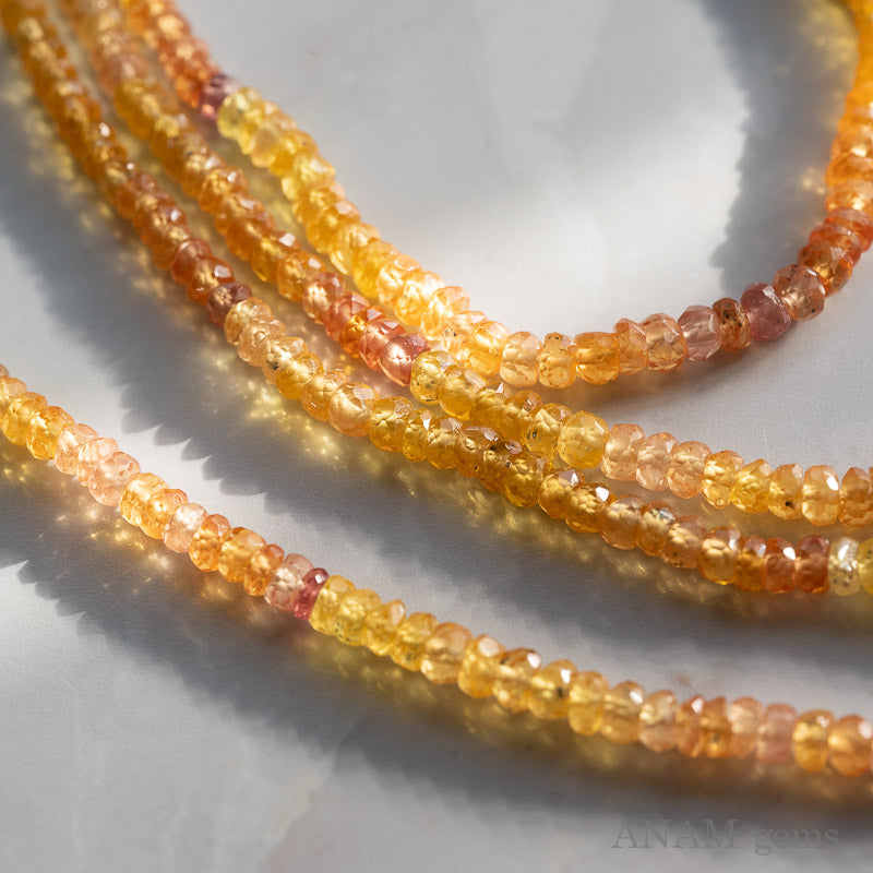 イエロー・オレンジ サファイア グラデーション ボタンカット(ロンデル)ビーズ