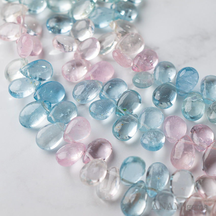 Aquamarine Morganite Mix 부드러운 쌍 모양 구슬