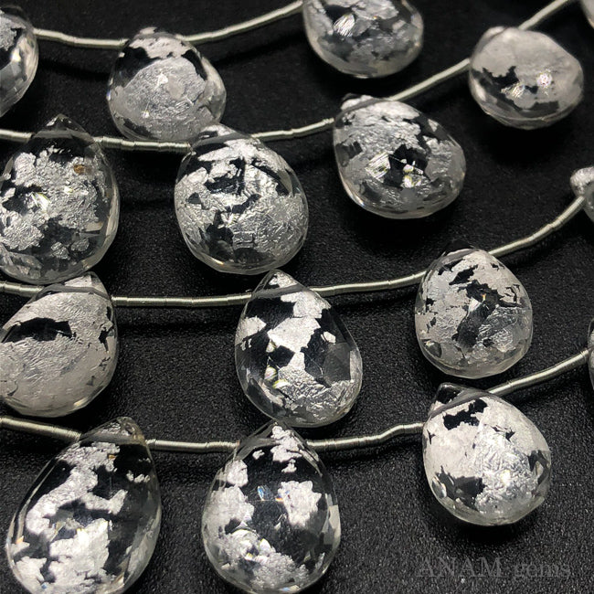 シルバーホイルクォーツダブレット ペアシェイプカットビーズ