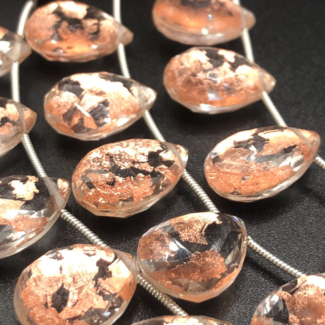 コッパー ホイルクォーツダブレット ペアシェイプカットビーズ