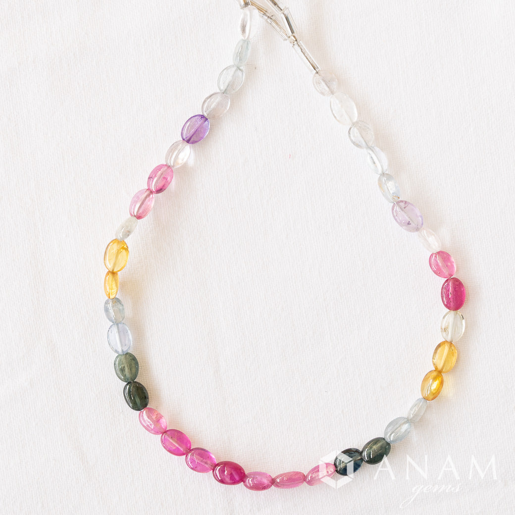 マルチカラー サファイア スムース オーバル ビーズ