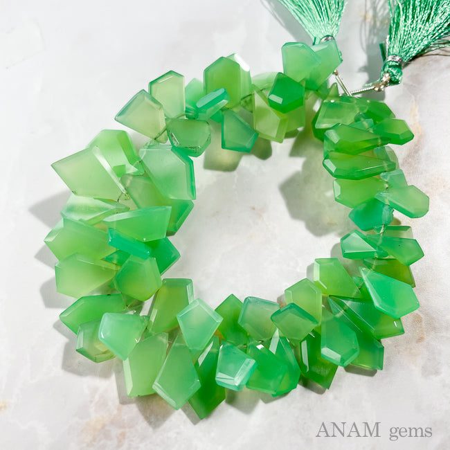 クリソプレーズカラー カルセドニー タブレットスライスカットビーズ