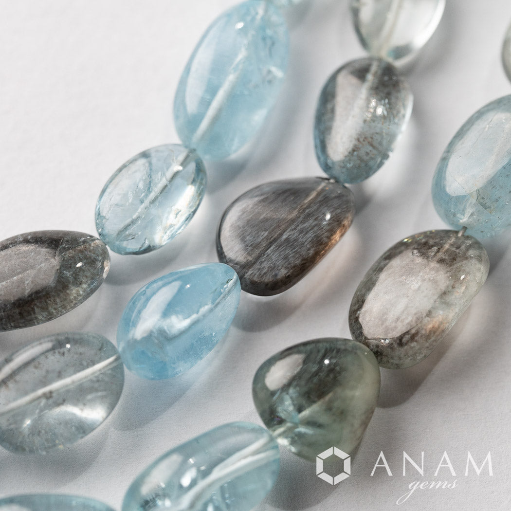 【3月の誕生石】 モスアクアマリン スムース タンブル 【透明感抜群】