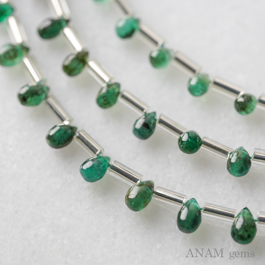 【ブラジル産】エメラルド スムース ドロップ ビーズ-F