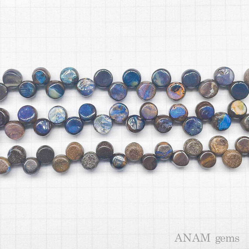 【オーストラリア産】ボルダーオパール スムースコイン クレオ穴 ビーズ プレシャス