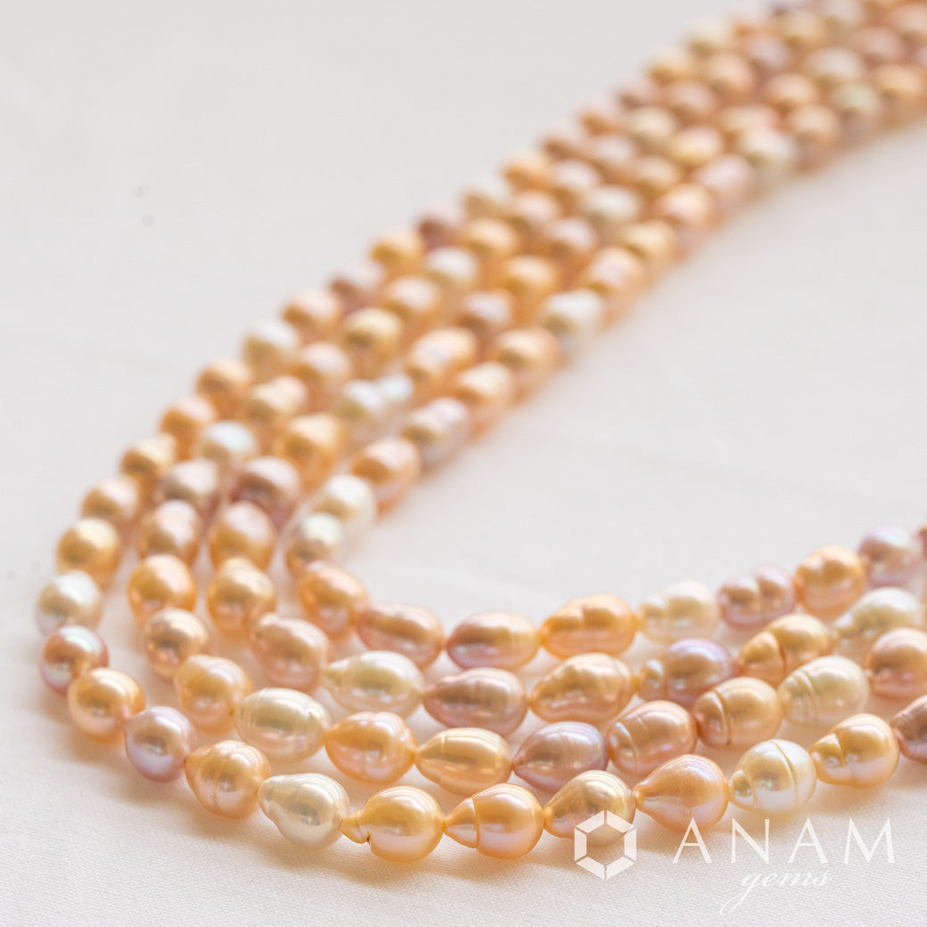 【天然色】 オレンジ ピンク ミックス 淡水パール バロック ドロップ