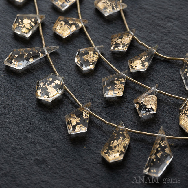 ゴールドホイルクォーツ ダブレットスライスカットビーズ