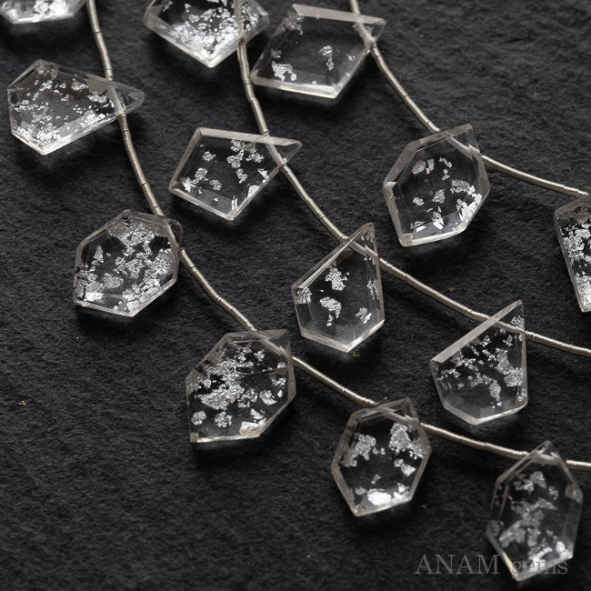 シルバーホイルクォーツダブレット スライスカットビーズ