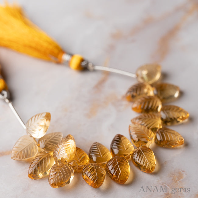 Citrine leaf carving beads