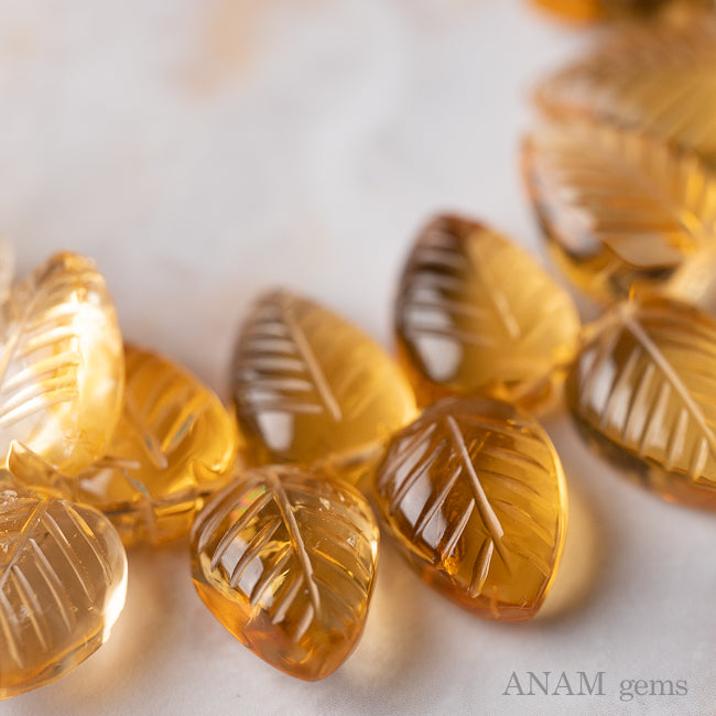 Citrine leaf carving beads