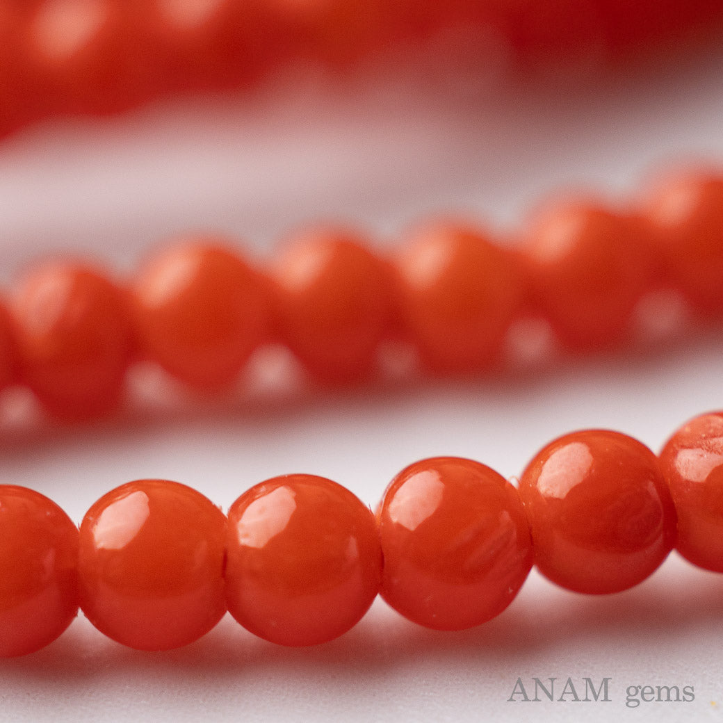 【少量追加】【天然色】サルディーニャ産 天然サンゴ ラウンド(レッドコーラル)胡渡り(こわたり)【45cmロング】珊瑚 丸玉