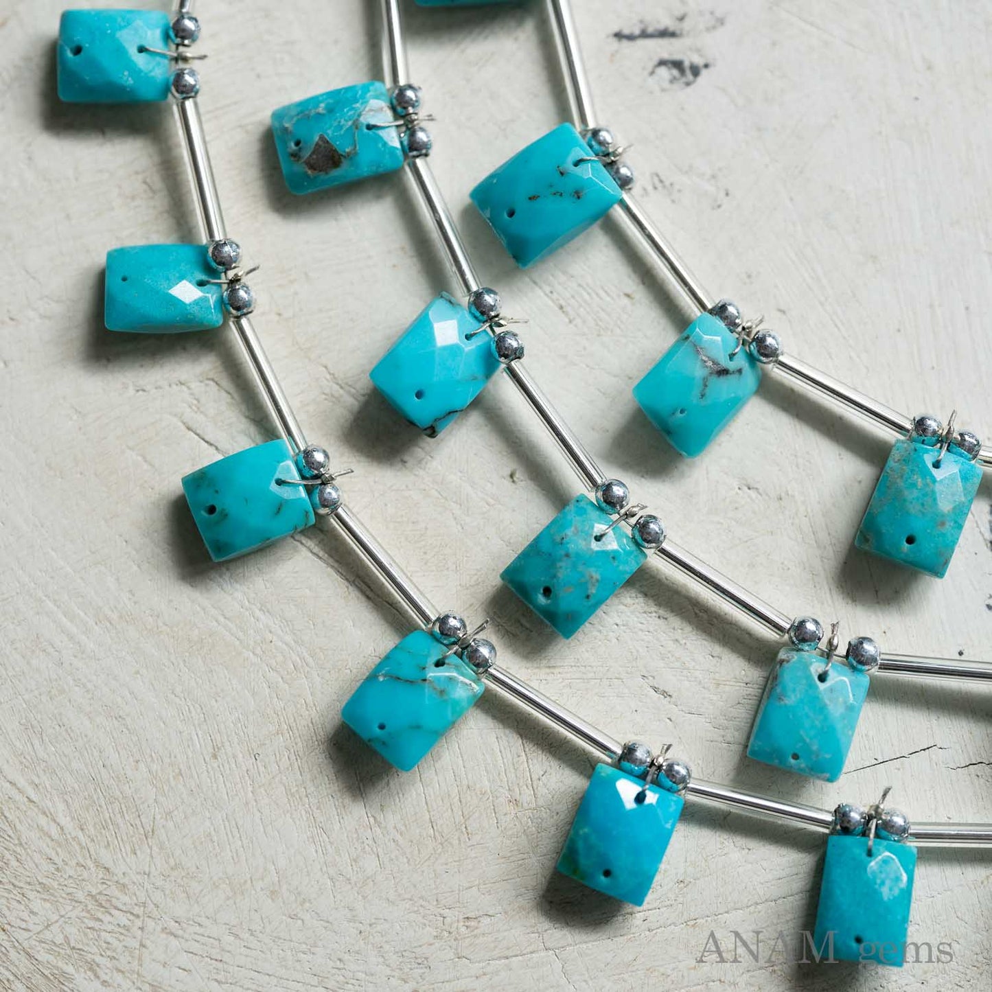 【アリゾナ産】 ターコイズ レクタングル フェイス穴 Wホール (トルコ石)