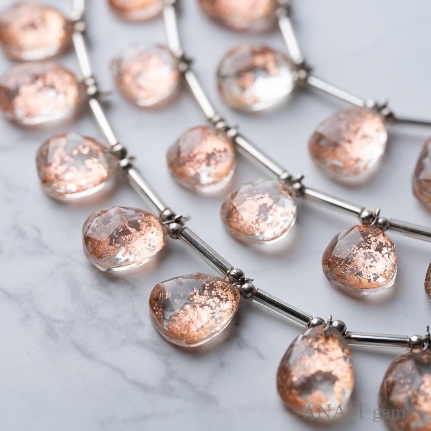 Copper Foil Quartz Doublet Rose Cut Beads