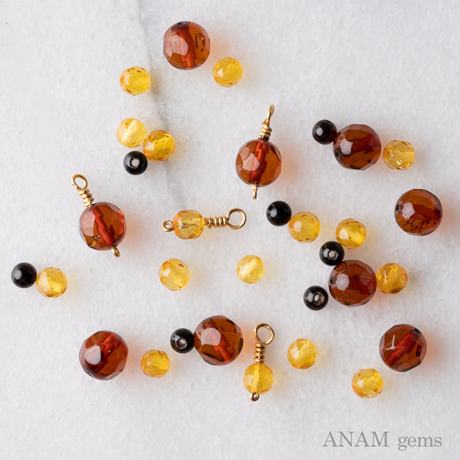 【ロシア産】ミックス アンバー(琥珀)ラウンド イエロー ブラウン