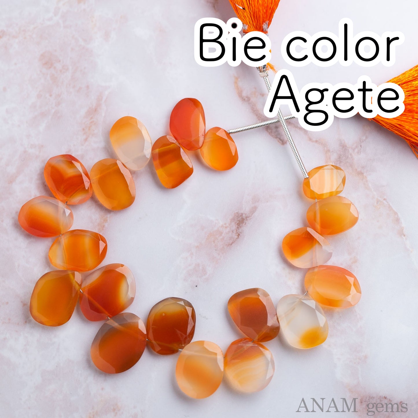 バンテッドバンテッドアゲート MOMO花スライス【オレンジ-ホワイト】