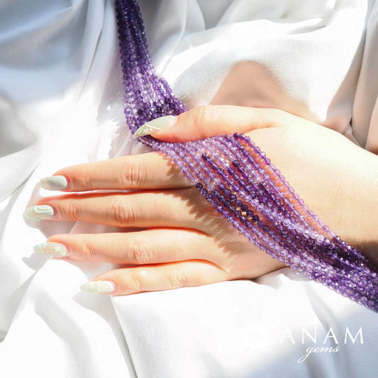 アメジスト シェードカラー 3mm ボールカット ビーズ｜彩度と透明感のある紫