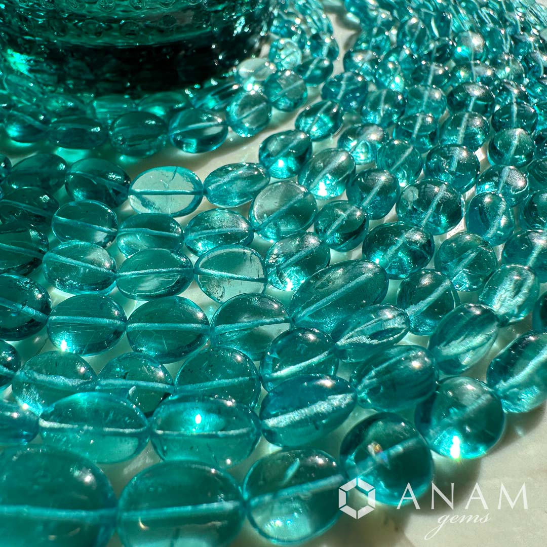 圧倒的に色が濃い！】 アパタイト プレーン オーバル ビーズ-ANAM gems 
