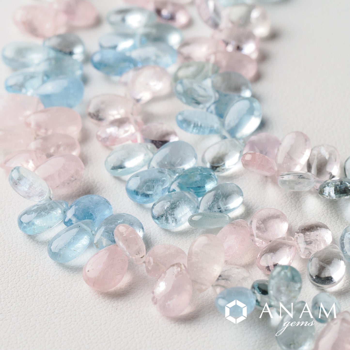 Aquamarine Morganite Mix 부드러운 쌍 모양 구슬