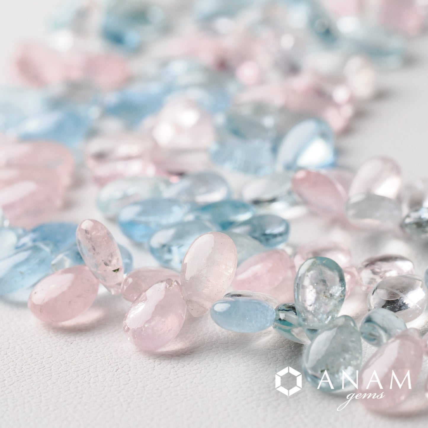 Aquamarine Morganite Mix 부드러운 쌍 모양 구슬