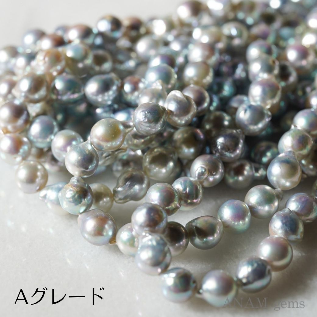 [Natural color] Akoya Pearl Baroque Gray Pearl Beads