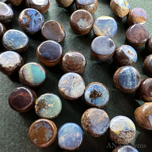 [Australian] Boulder Opal Smooth Coin Creo Hole Beads