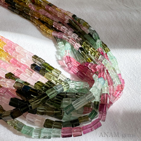 Multi-colored Tourmaline cube beads