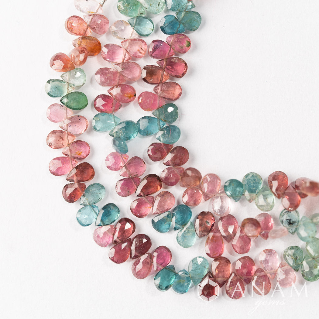 [Excellent transparency] Multi -colored tormaline smooth pair shaped beads