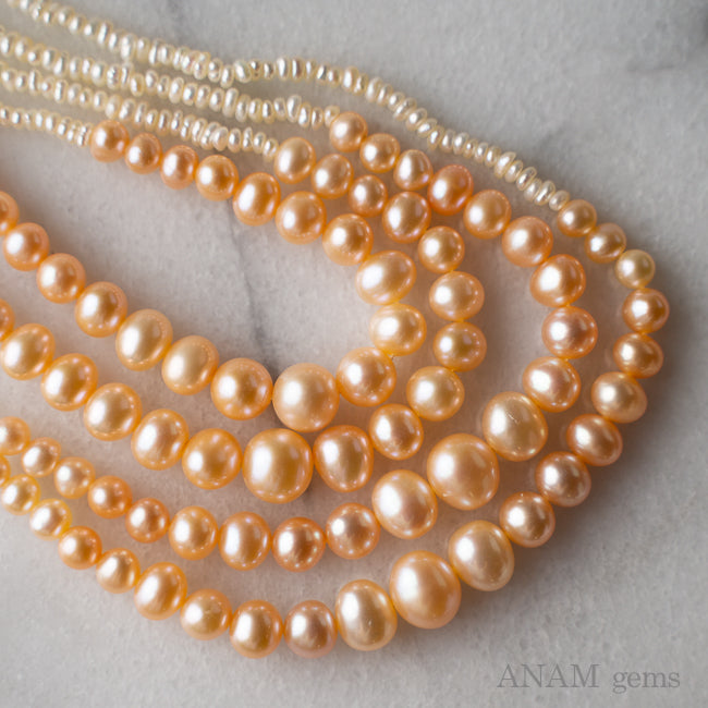 【Additional addition】 【Natural color】 White color orange color mix freshwater pearl [Necklace possible] -H