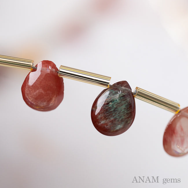 チベット産アンデシン ペアシェイプ スムース ビーズ-ANAM gems