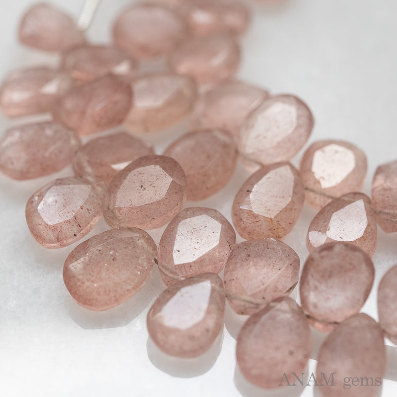 Strawberry quartz momo flower slice cut bead