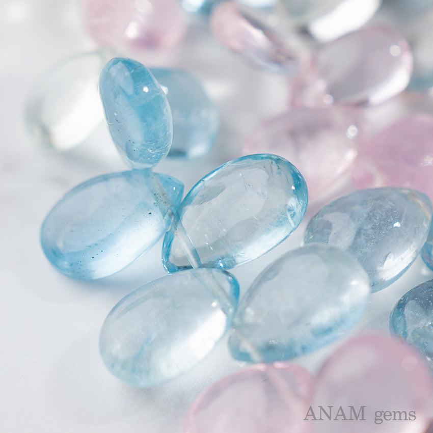 Aquamarine Morganite Mix Smooth Pair Shape Beads