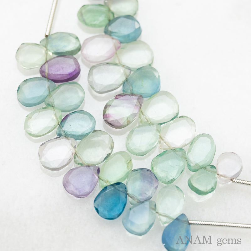 マルチカラー フローライト MOMO花スライス カットビーズ-ANAM gems