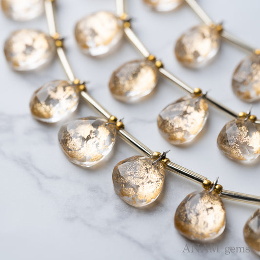 Gold Foil Quartz Doublet Rose Cut Beads