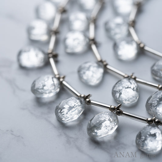 Silver foil quartz doublet rose cut beads