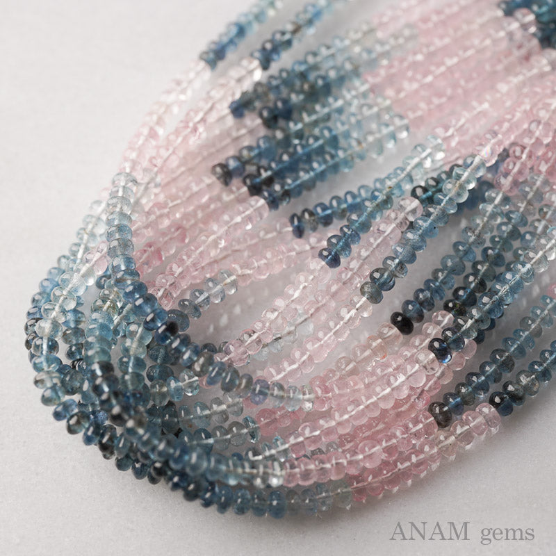 [Tsurun and Transparent] Morganite Aquamarine Shade Gradient Color Plain Button Cut (Rondel) 40cm [Santa Maria Color]