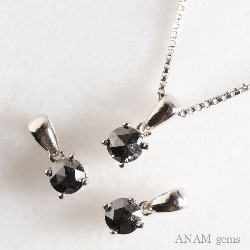 Black Diamond Round Pendant Top (Necklace) SV925